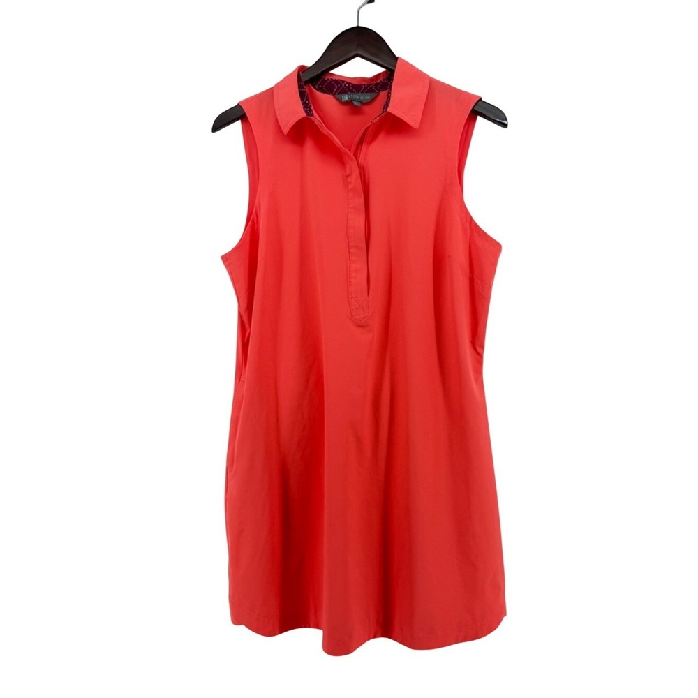 Title Nine Womens Coral Sleeveless Polo Dress Pockets Golf Tennis Active Size L